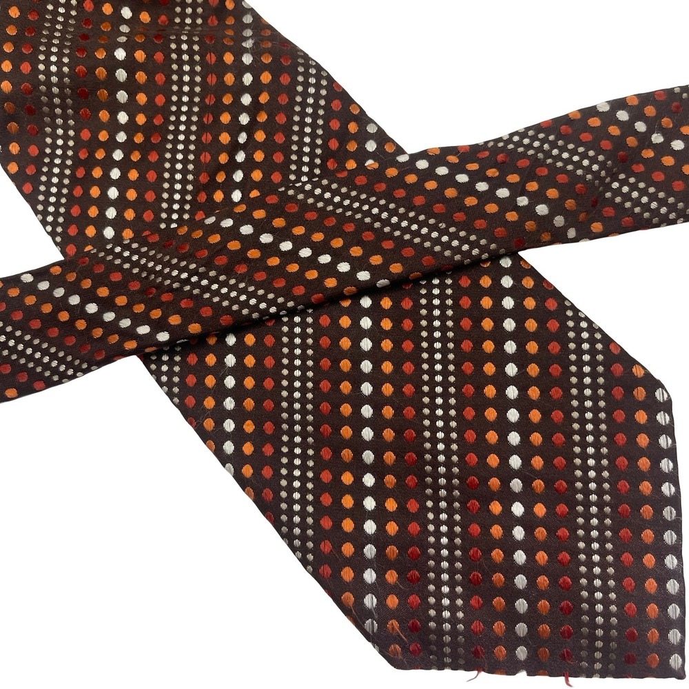 Vintage Geoffrey Beene %100 Silk Necktie Tie Brown Orange Polka Dot Retro Mod‎